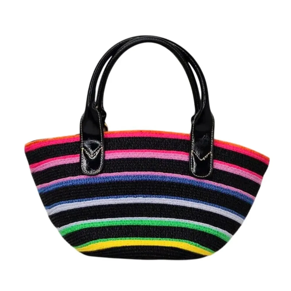 black straw Striped top handle Handbag